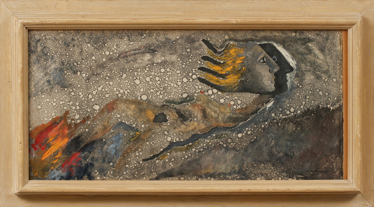 NILS WEDEL. Figure composition, mixed media, signed.