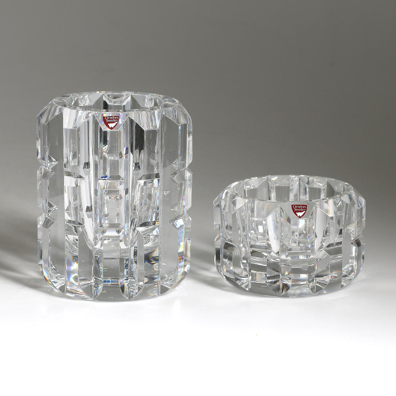VAS och SKÅL, 2 delar, kristall, Jan Johansson, signerade, Orrefors, 1900-tal.