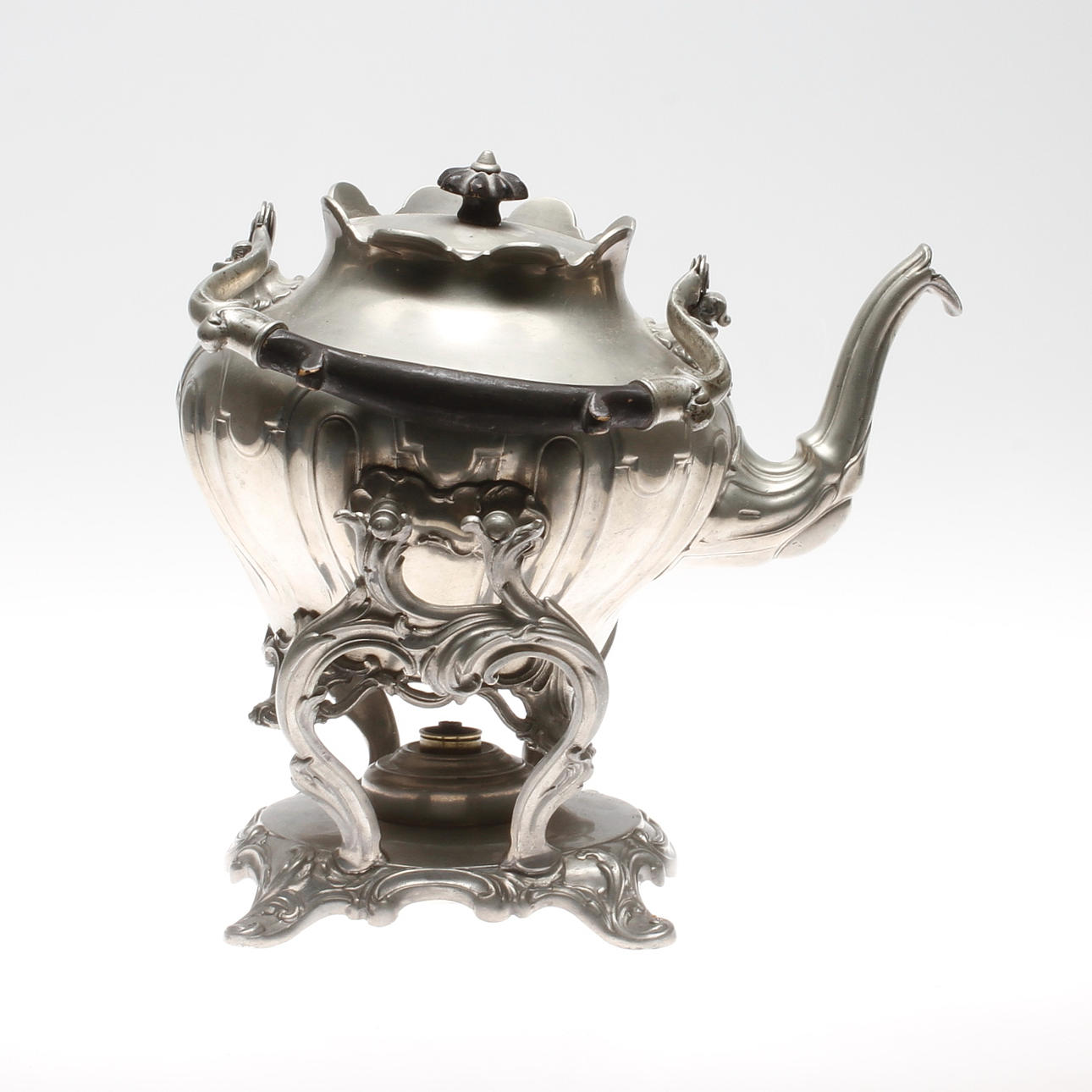 TEKANNA med RECHAUD, tenn, 1900-talets första hälft.