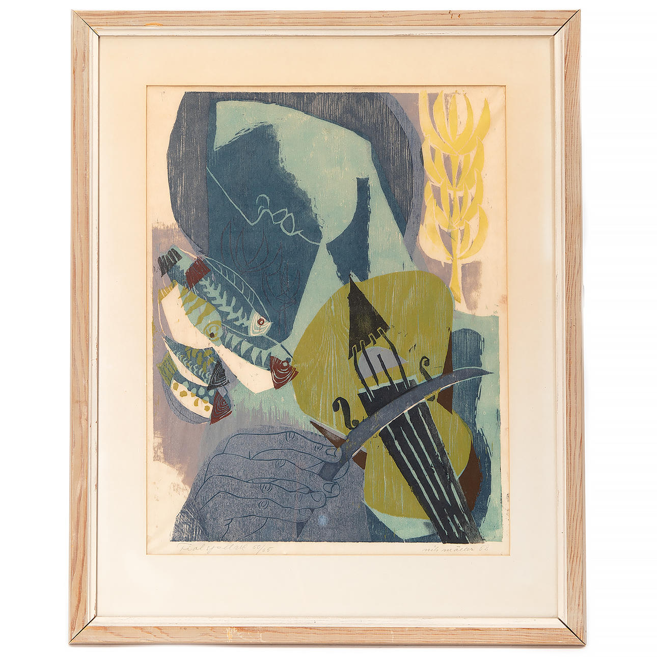 NILS MÖLLER. graphic print, “Violin Player”, signed and numbered 50/65 and dated -52.