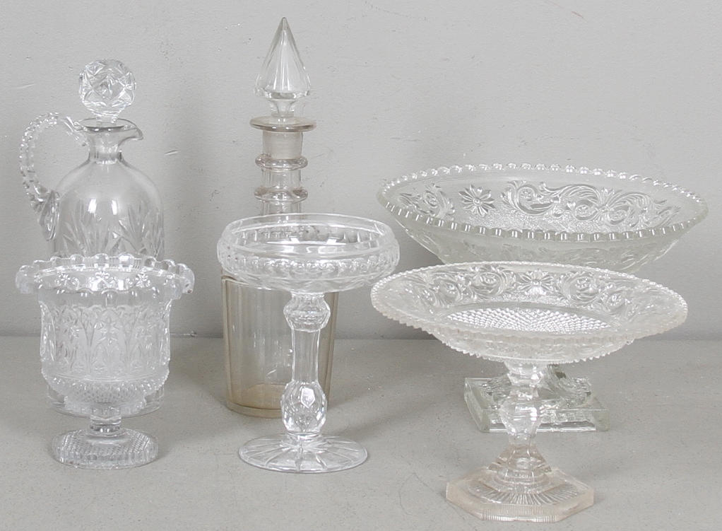 GLASFÖREMÅL, 6 delar, 1800-1900-tal.