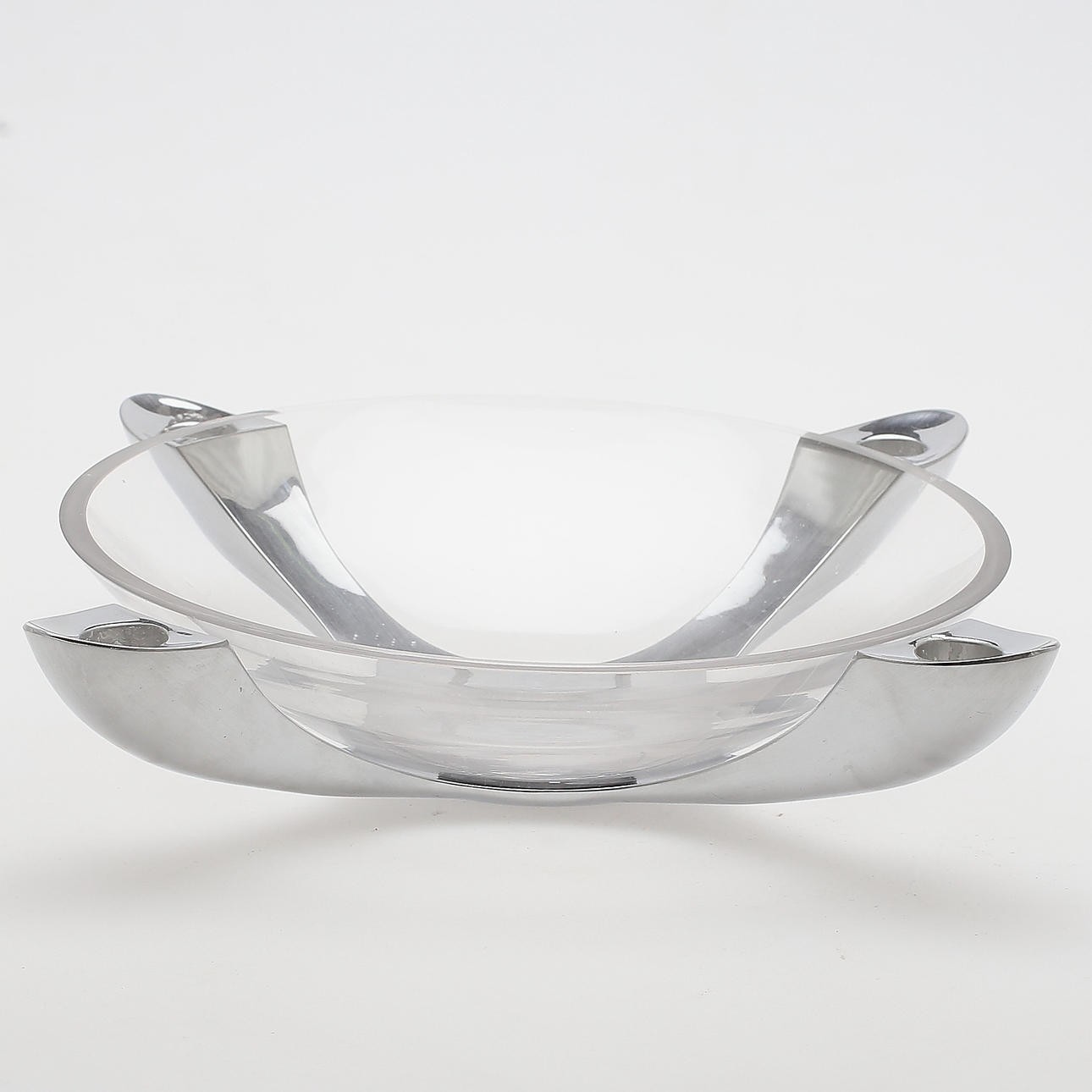 FRUKTSKÅL/LJUSSTAKE, Stelton, Danmark, rostfritt stål/glas, sent 1900-tal.