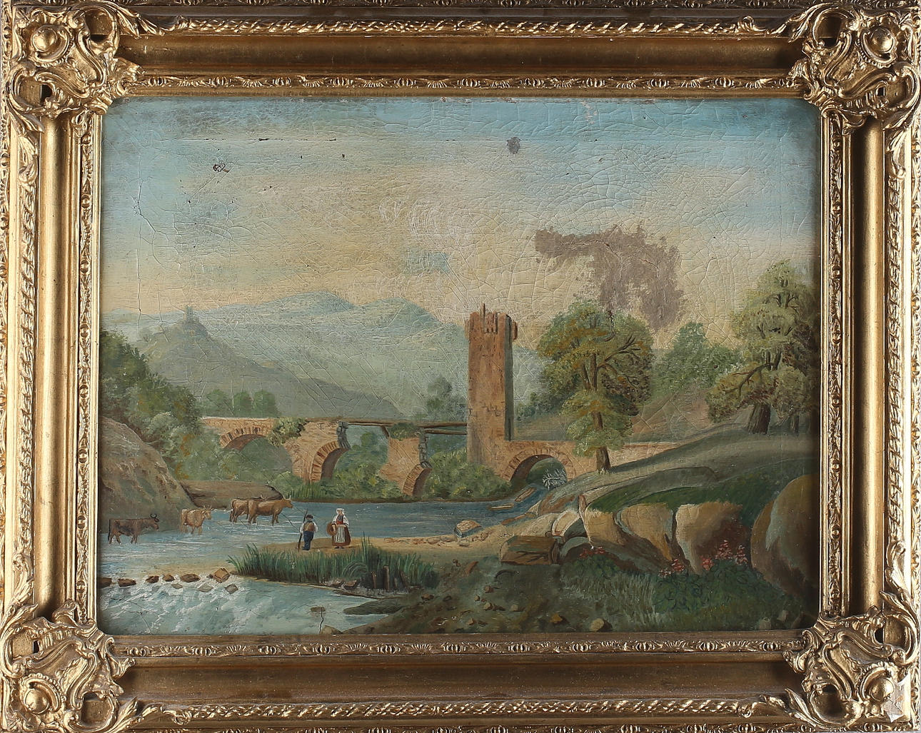 OIDENTIFIERAD KONSTNÄR. Sydeuropeiskt landskap, olja på duk, osignerad, 1800-tal.