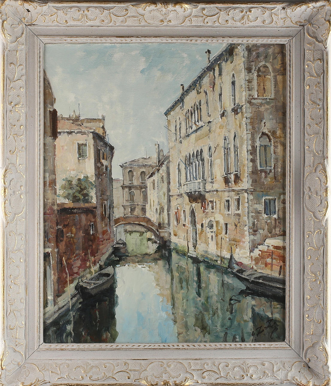 OIDENTIFIERAD KONSTNÄR. Motiv från Venedig, olja på duk, signerad.