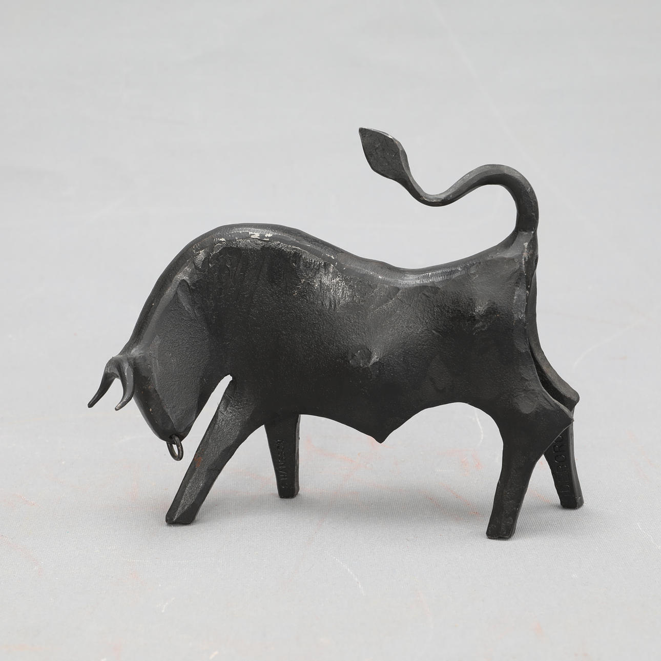 SUNE HANSSON. Figurine, bull, forged, signed, Ödeborg.