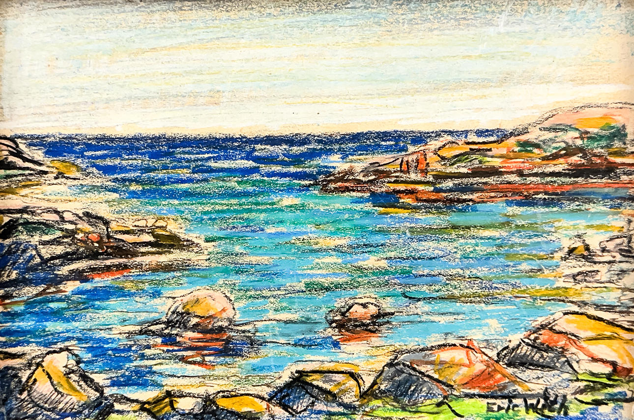 ERIC WITH. Pastel on cardboard, Coastal motif, Signed.