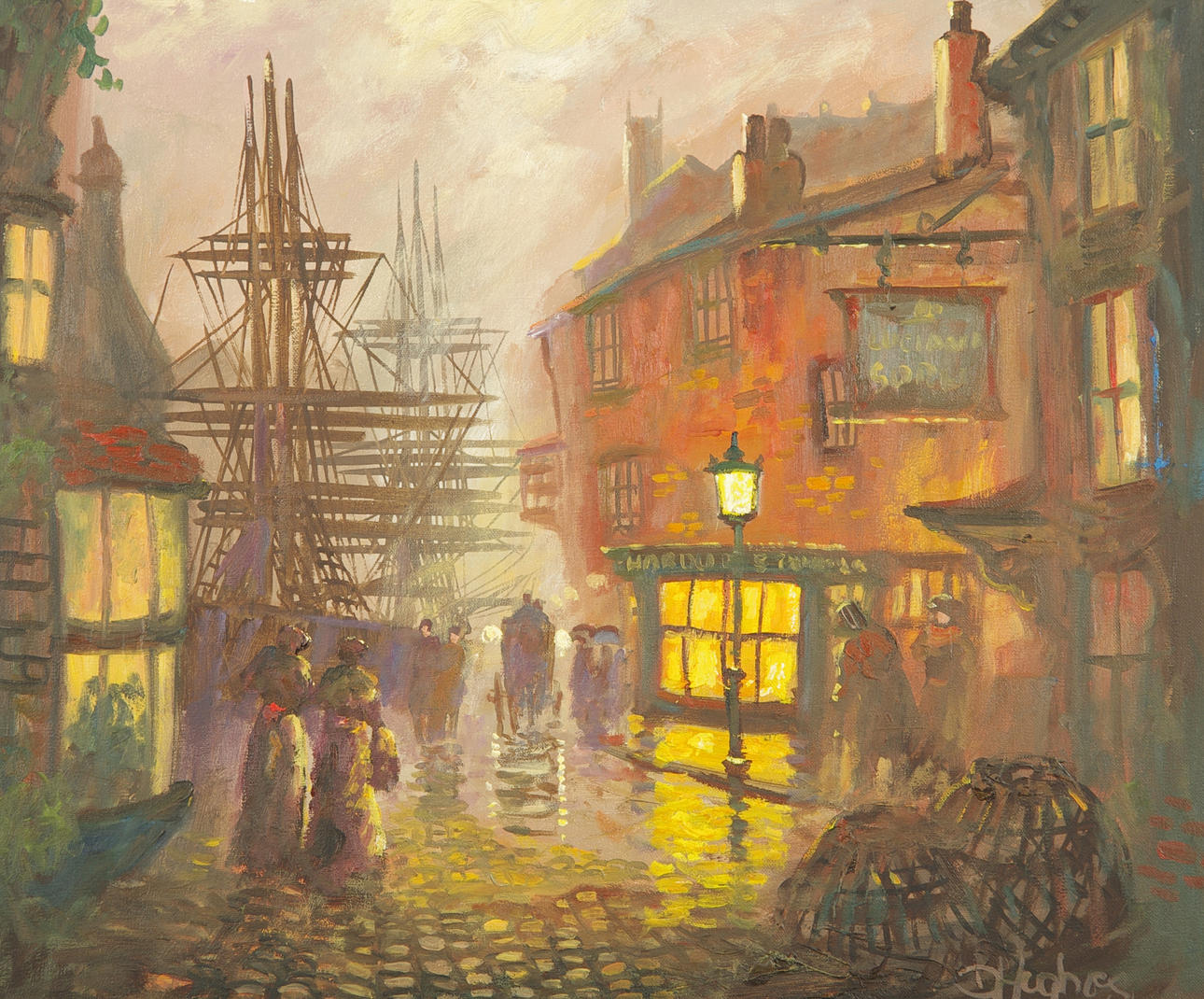 OIDENTIFIERAD KONSTNÄR. Hamnkvarter, olja på duk, signerad D. Hughes.