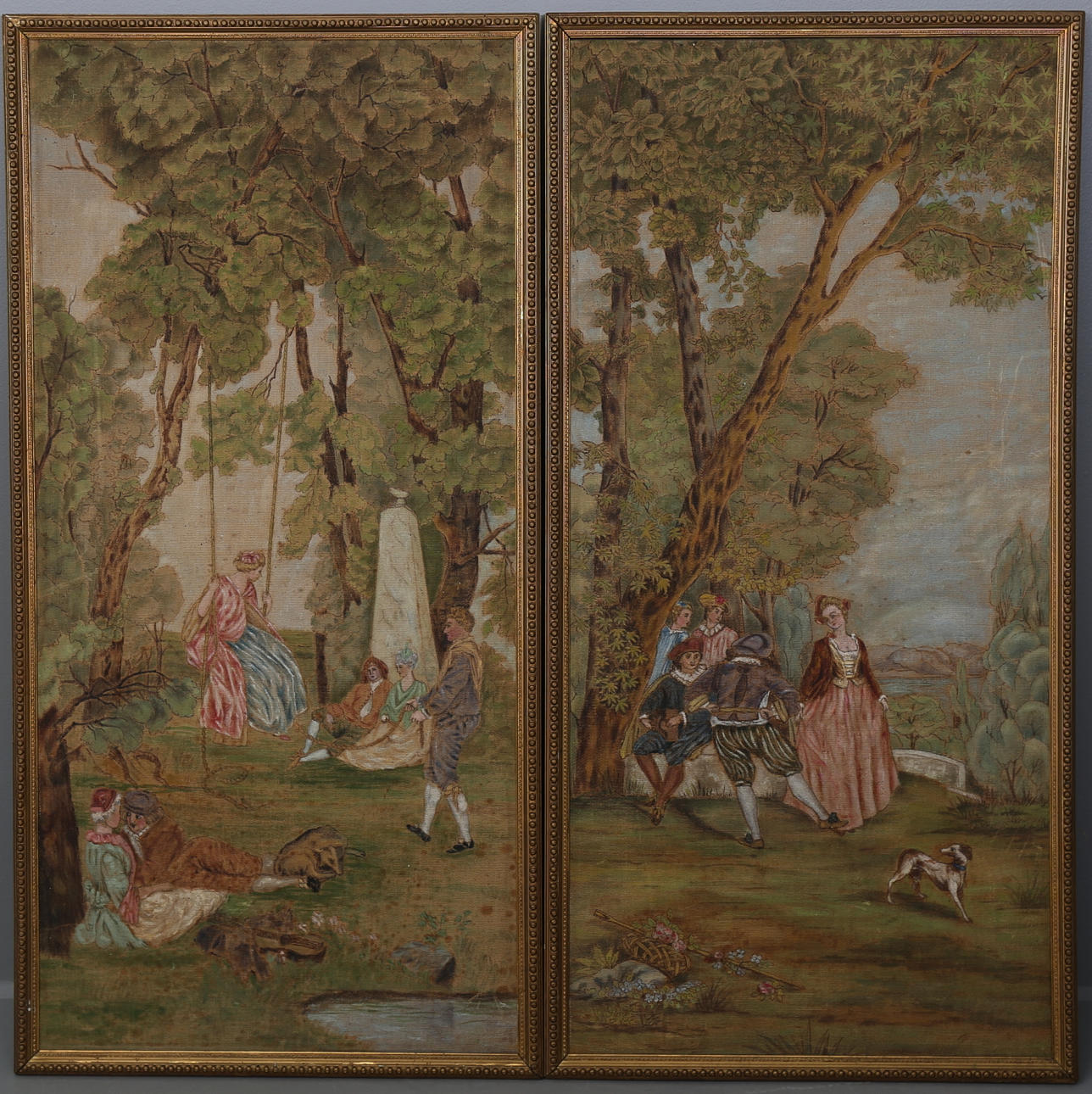 GOBELÄNGER, 2 st, inramade, 1800-talets andra hälft.