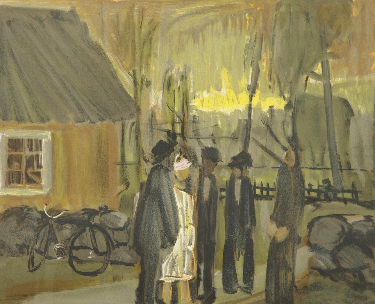 RAGNAR PERSON. Figurer i skymning, handkolorerad litografi, signerad.