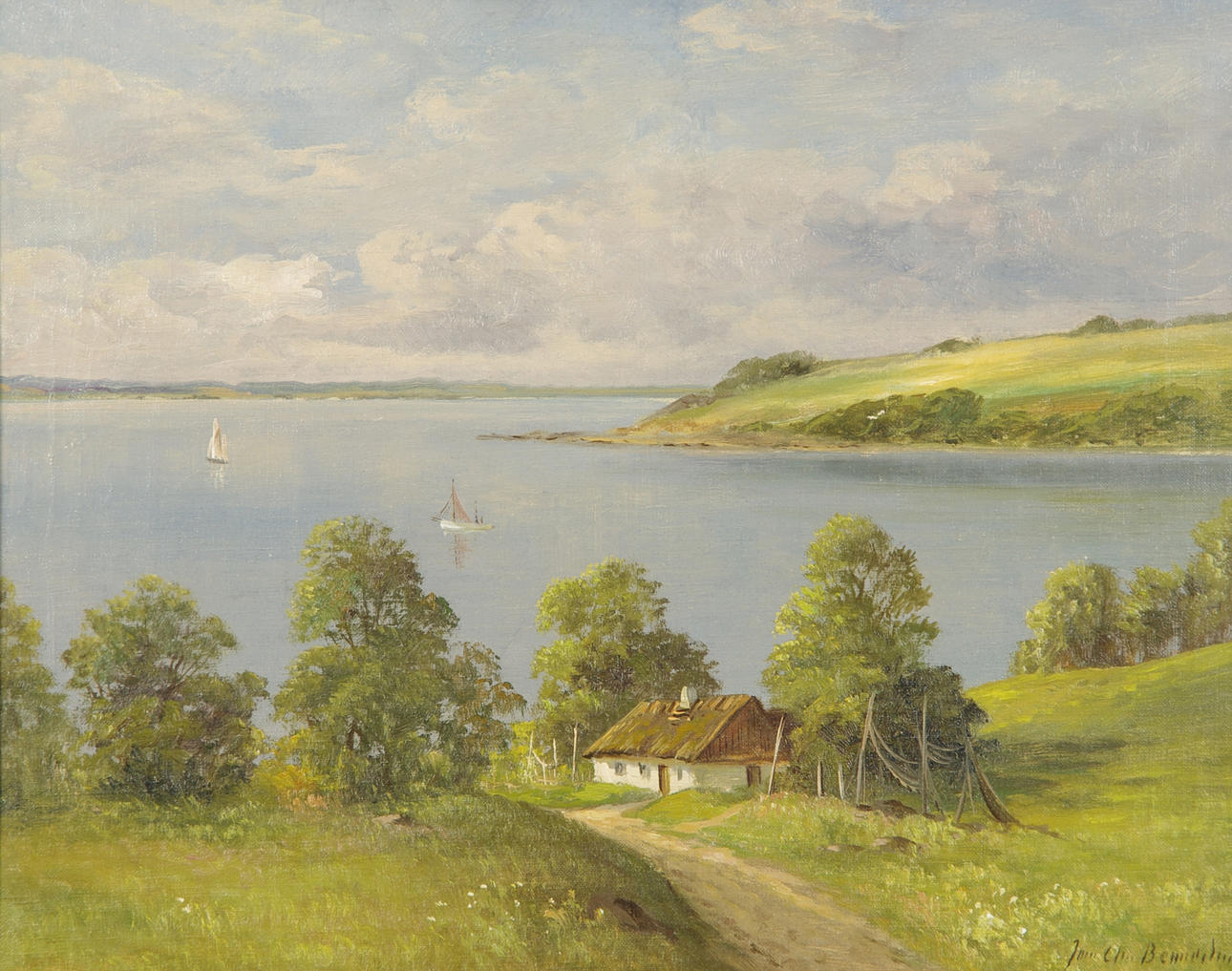 JENS CHRISTIAN BENNEDSEN. Kustlandskap, olja på duk, signerad Jens Chr. Bennedsen.