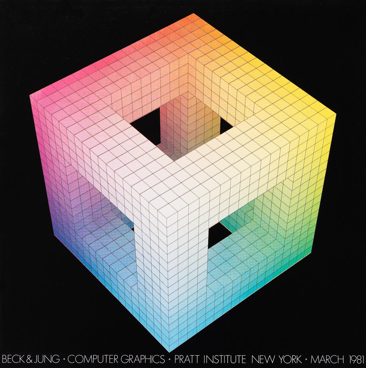 BECK & JUNG (HOLGER BÄCKSTRÖM OCH BO LJUNGBERG). Affisch. Computer graphics, Pratt institute New York 1981, screentryck på kartong, osignerad.