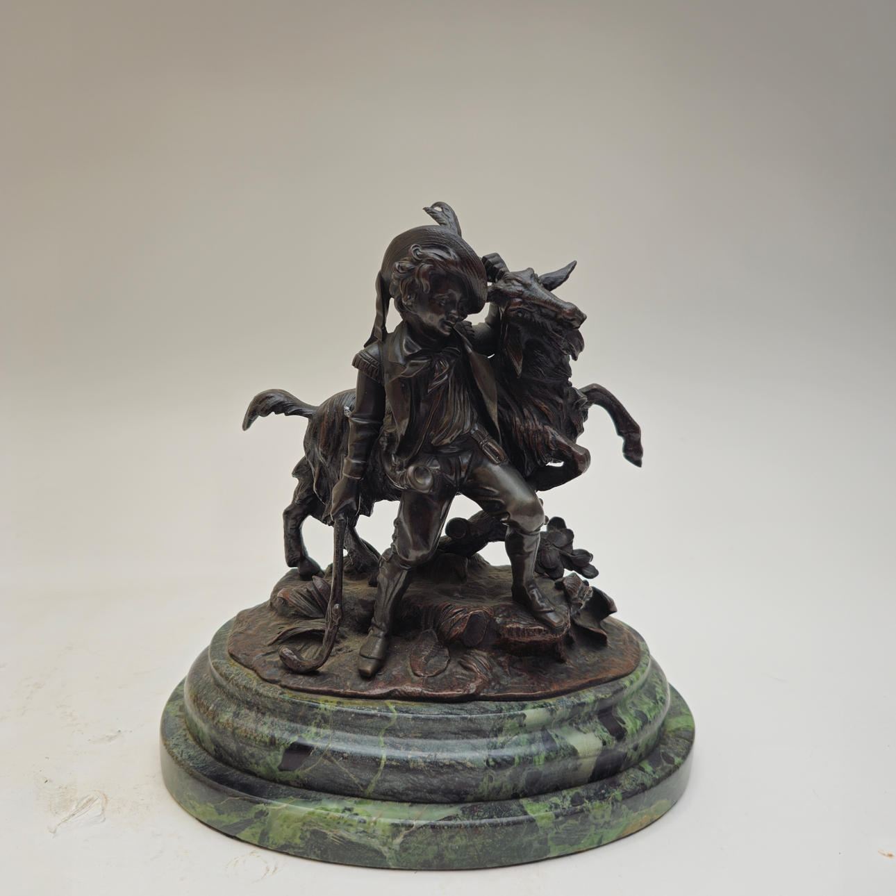 BRONZE SCULPTURE SHEPHERD WITH GOAT.