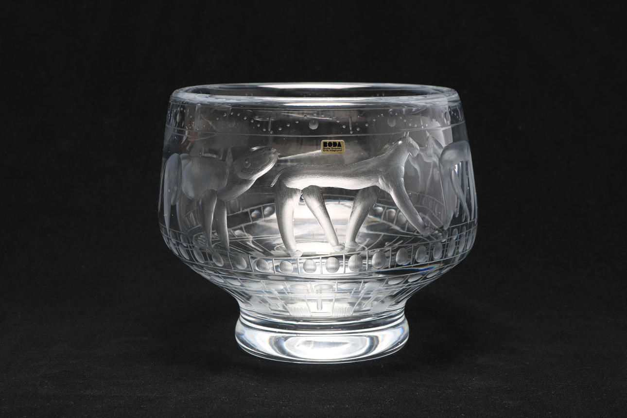 ERIK HÖGLUND. Konstglas, skål, Boda, signerad.