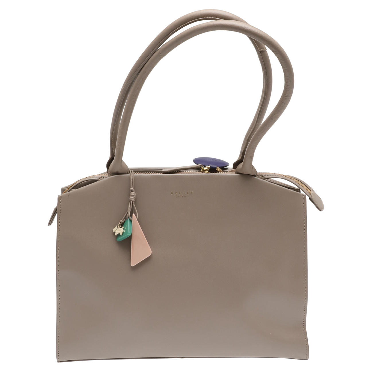 EINE HANDTASCHE AUS GRAUEM LEDER VON RADLEY.