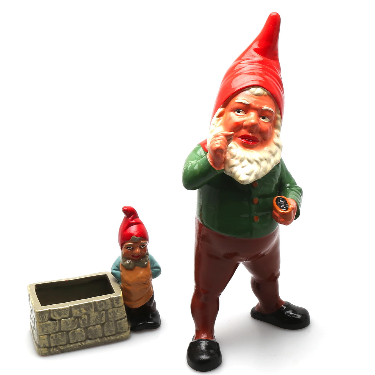 TOMTAR, 2 st, polykrom glaserad terracotta, bl.a Balzer Bock DDR.