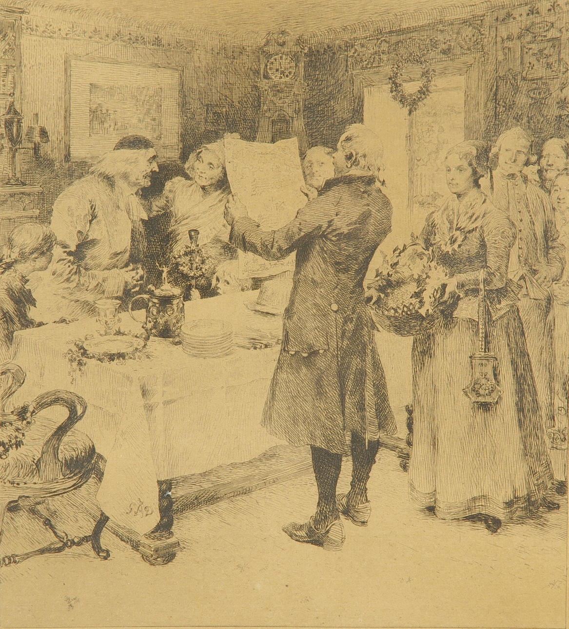 CARL LARSSON. "Den glada festen". etsning, monogramsignerad i plåten.