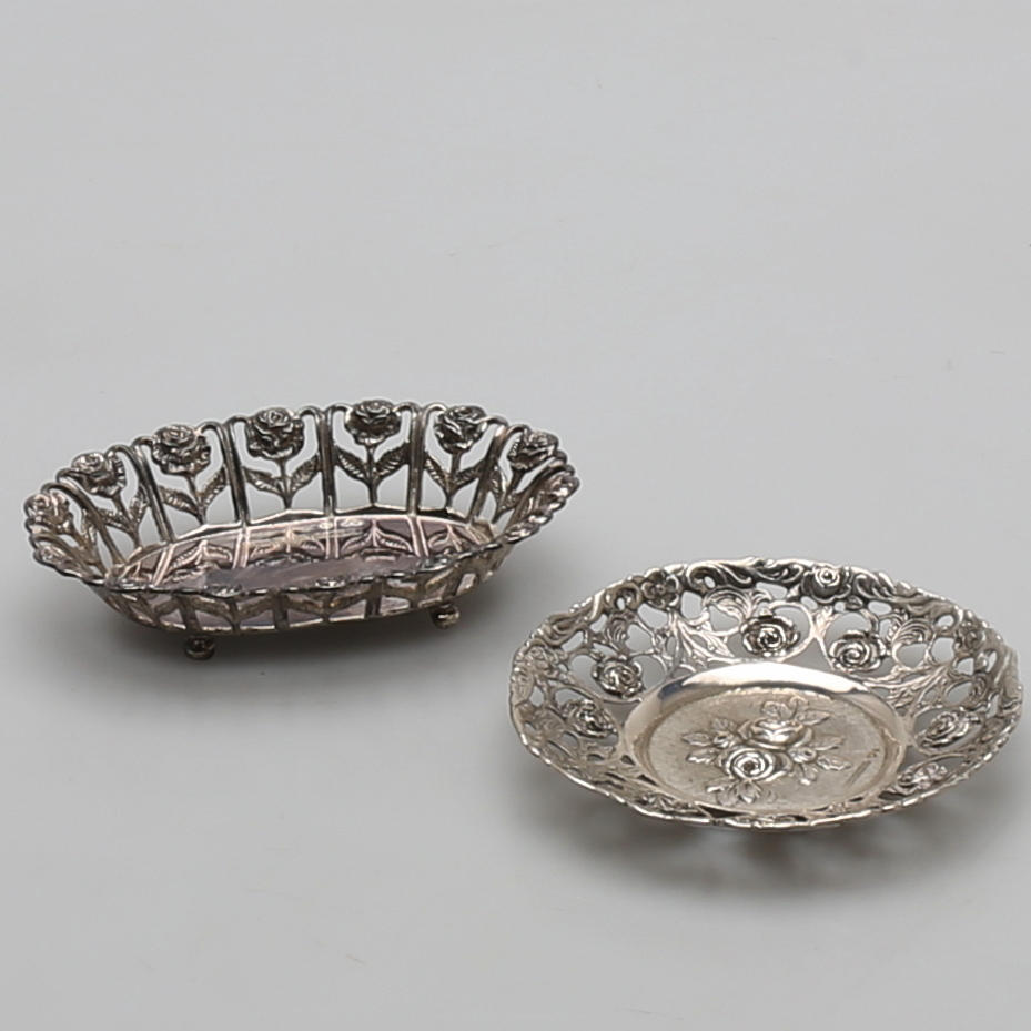 FAT, SKÅL, 2 st, silver, Sverige, genombruten dekor, 1900-tal.