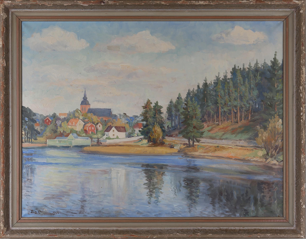 FRITZ AXELSSON. Insjölandskap, olja på duk, signerad.