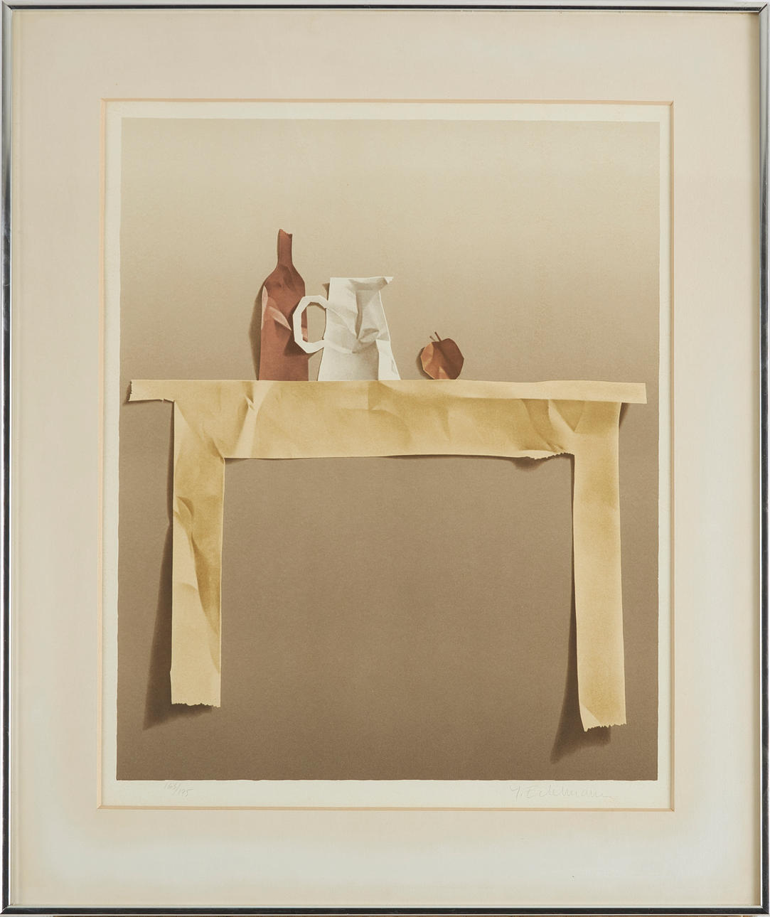 YRJÖ EDELMANN. Still life with dining table, color lithograph, signed.