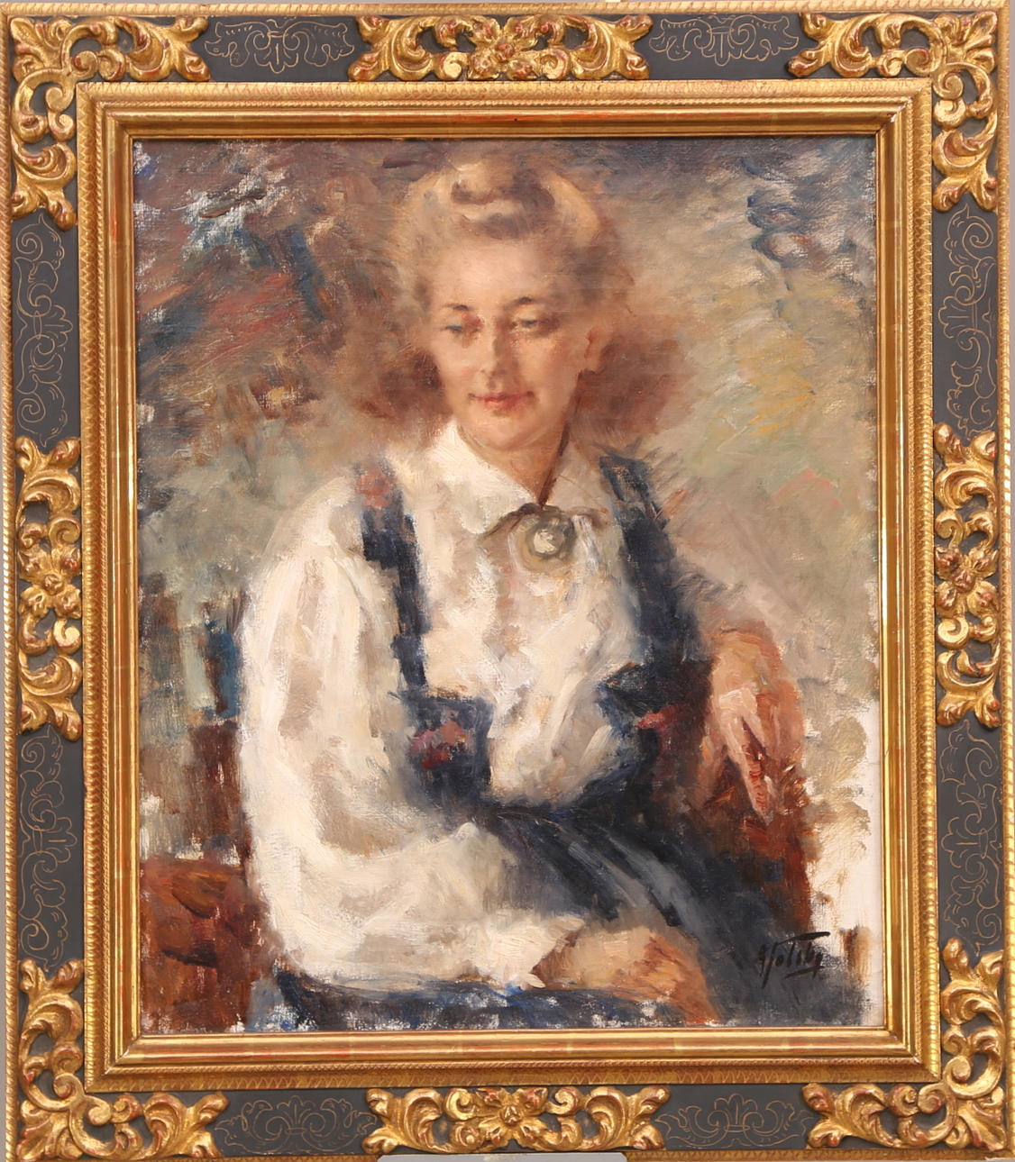 ALEXANDER TOLSTOY. Kvinna, olja duk, signerad A.Tolstoy, 1900-tal.