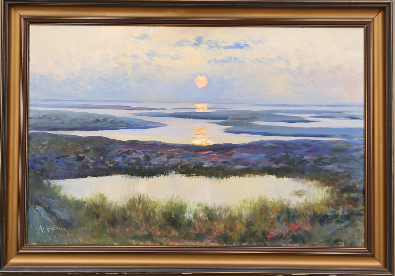 YO JOHANSSON. Solnedgång vid kusten, olja duk, signerad Yo Johansson, 1900-tal.