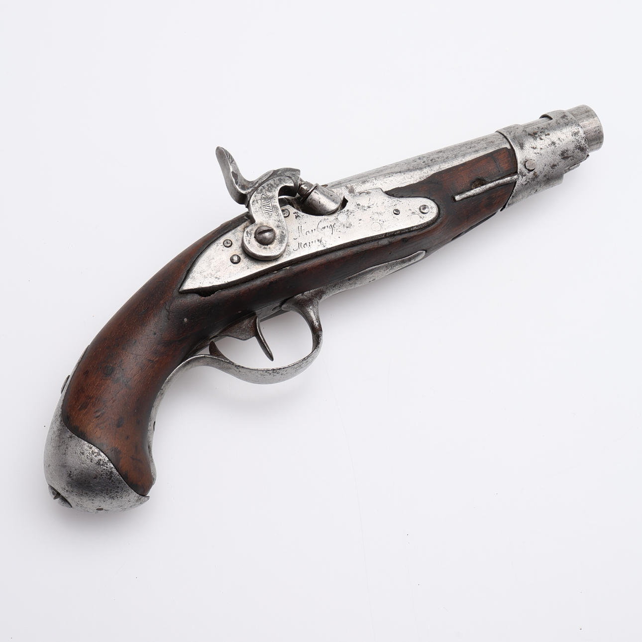 GENDARMERIE PISTOL, converted model 1770, with control stamps and signed clasp (manufactured in Maubeuge).