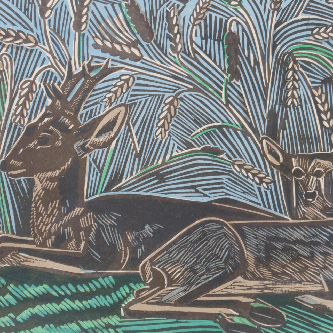 AXEL SALTO. Färglitografi, liggande hjortar, signerad samt numrerad provtryck.