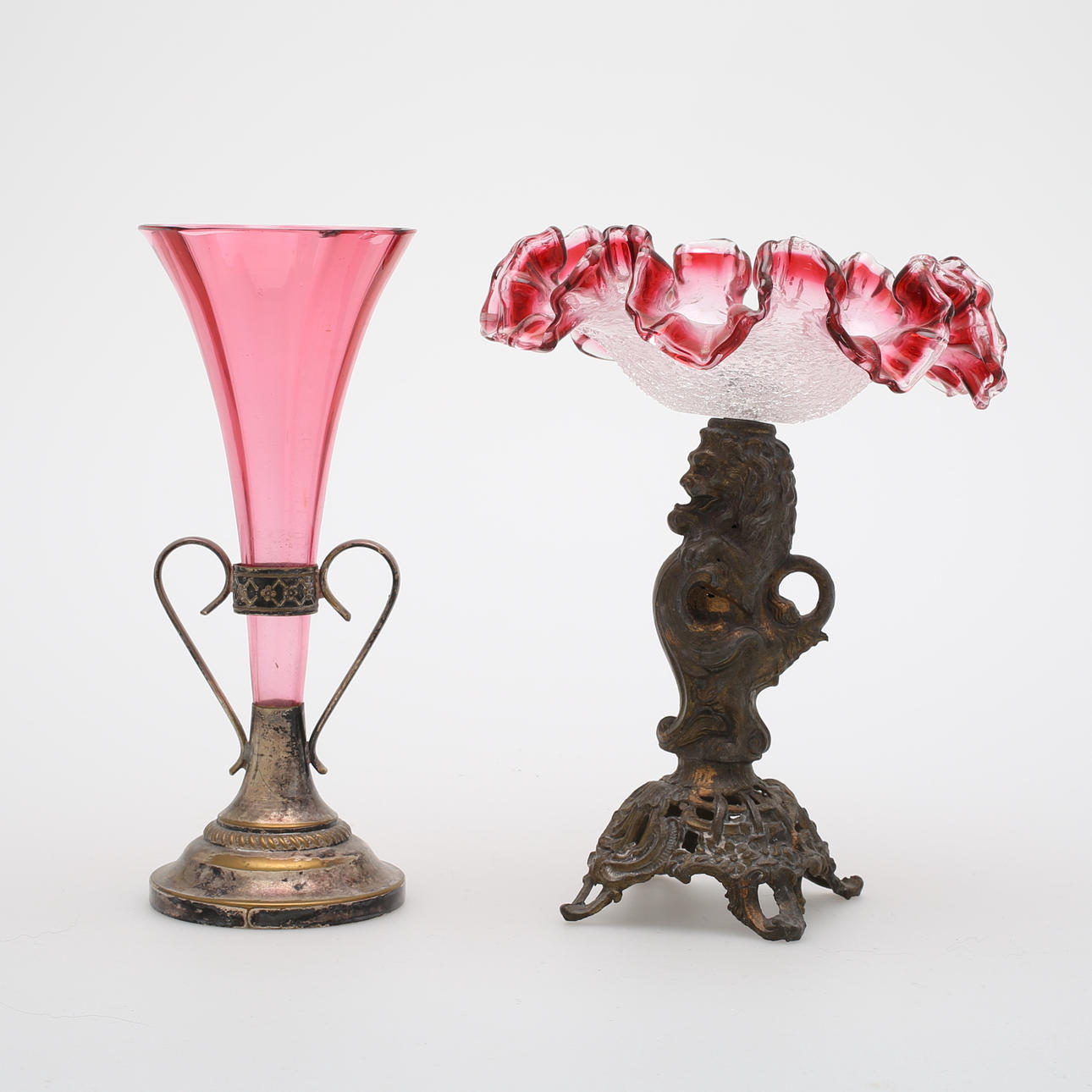 VAS och SKÅL på fot, glas/metall, 1800/1900-tal.