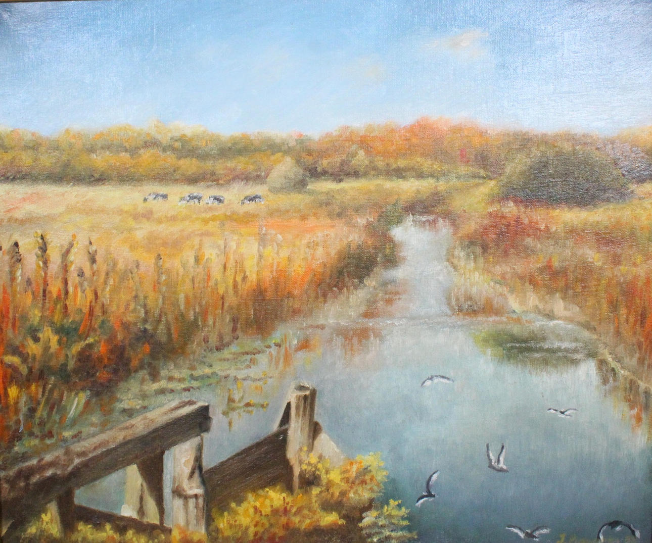 Unknown artist, oil on canvas, “Scene with cows”.