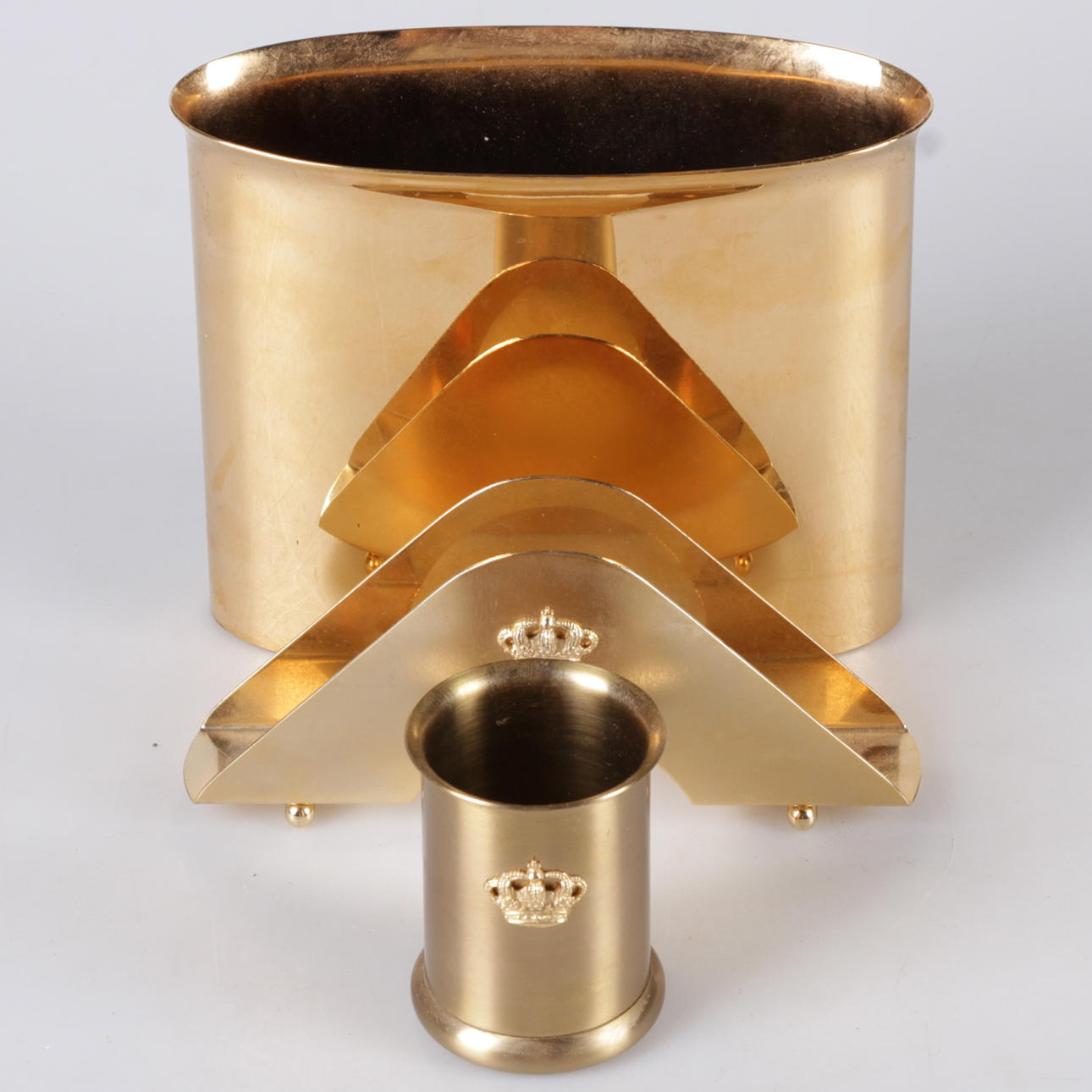 SKRIVSET, samt vas, mässing, Skultuna samt Scandia Present, 1900-tal.