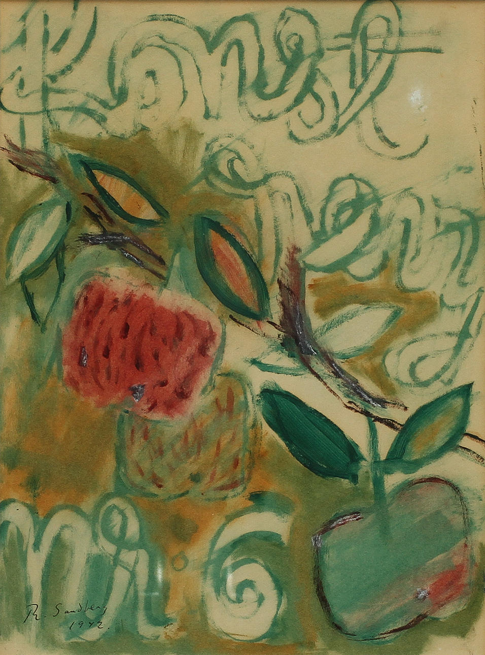 RAGNAR SANDBERG (1902-1972). Omslag till Konstrevy Nr 6. Gouache och akvarell.