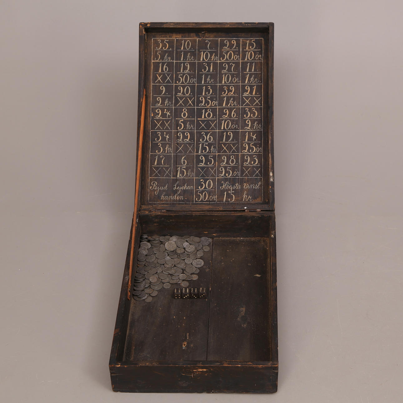 SPELLÅDA, trä, "Bjud Lyckan handen", 1800-tal.