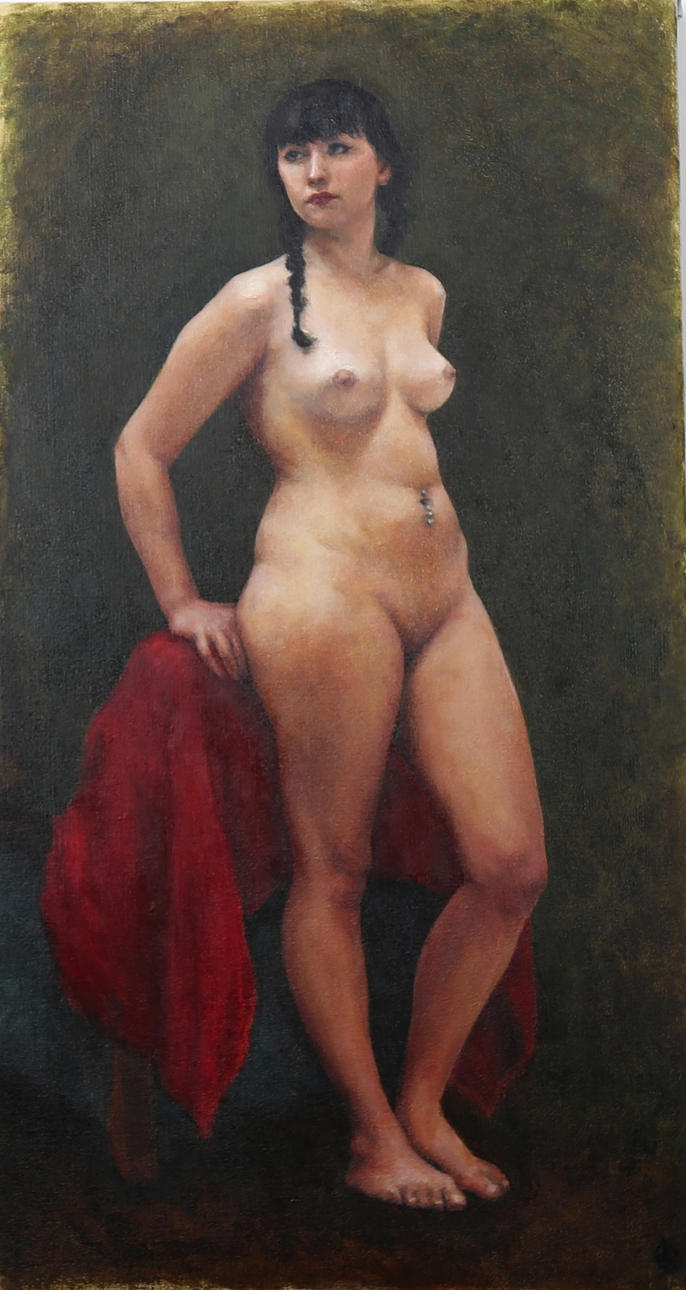 ELISABETH DEILHAUG. Modell, olja på duk, signerad E D.