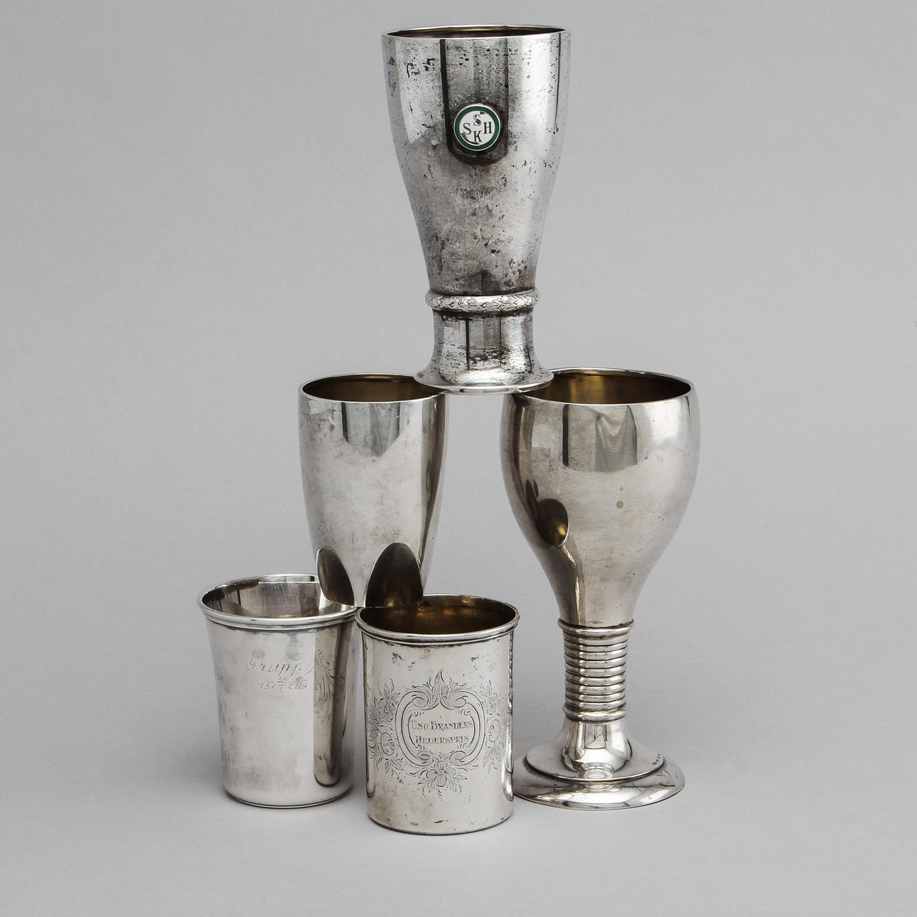 POKALER, 5 st, silver. Sverige 1900-tal. Vikt ca 400 gram.