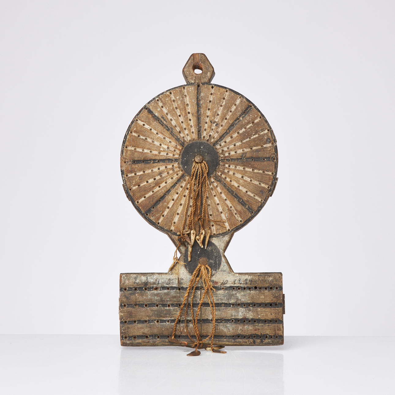 A 19th century wooden stick compass with painted details and ...