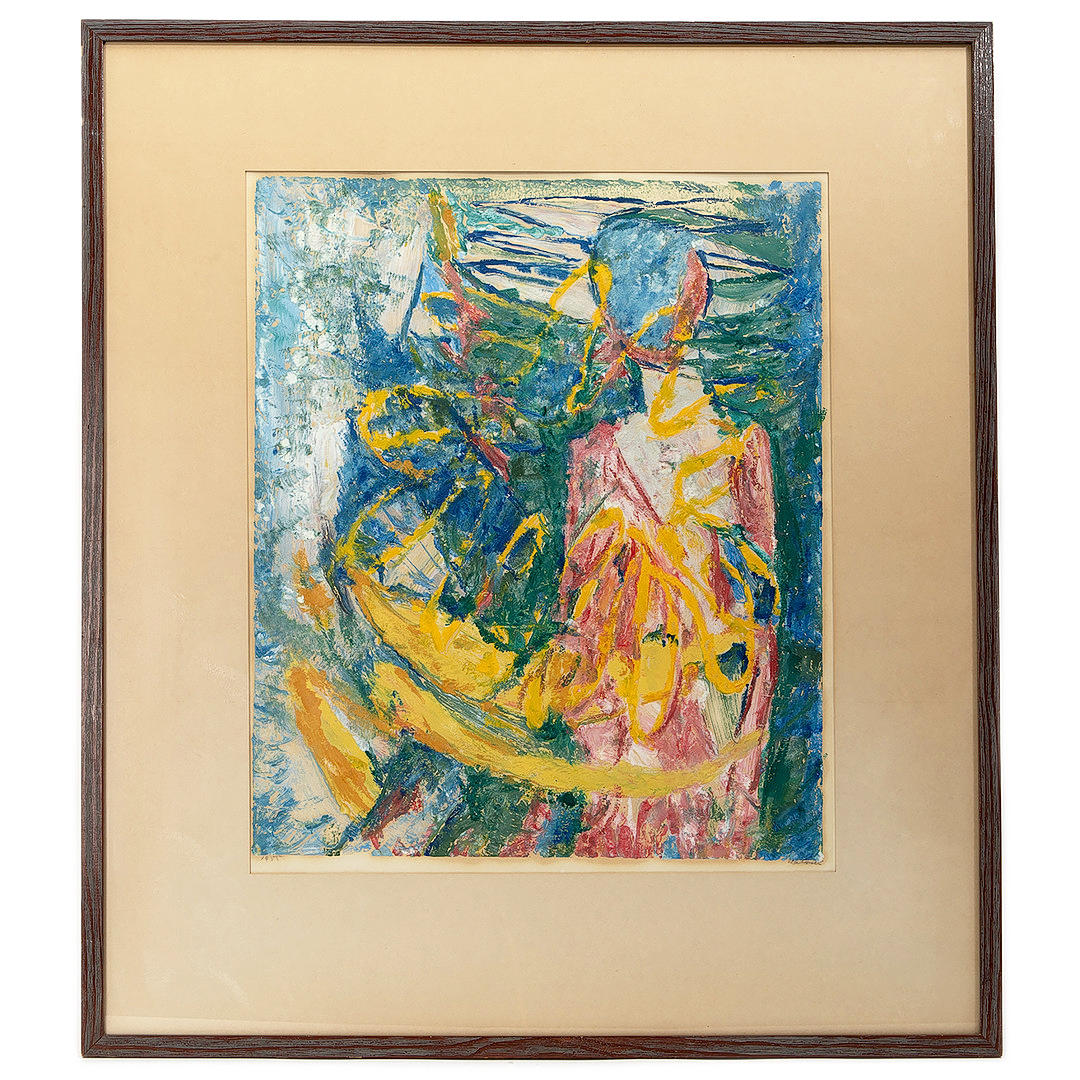 HERMAN TALVIK. Composition with figure in pink, mixed media on paper, signed and dated 1955.