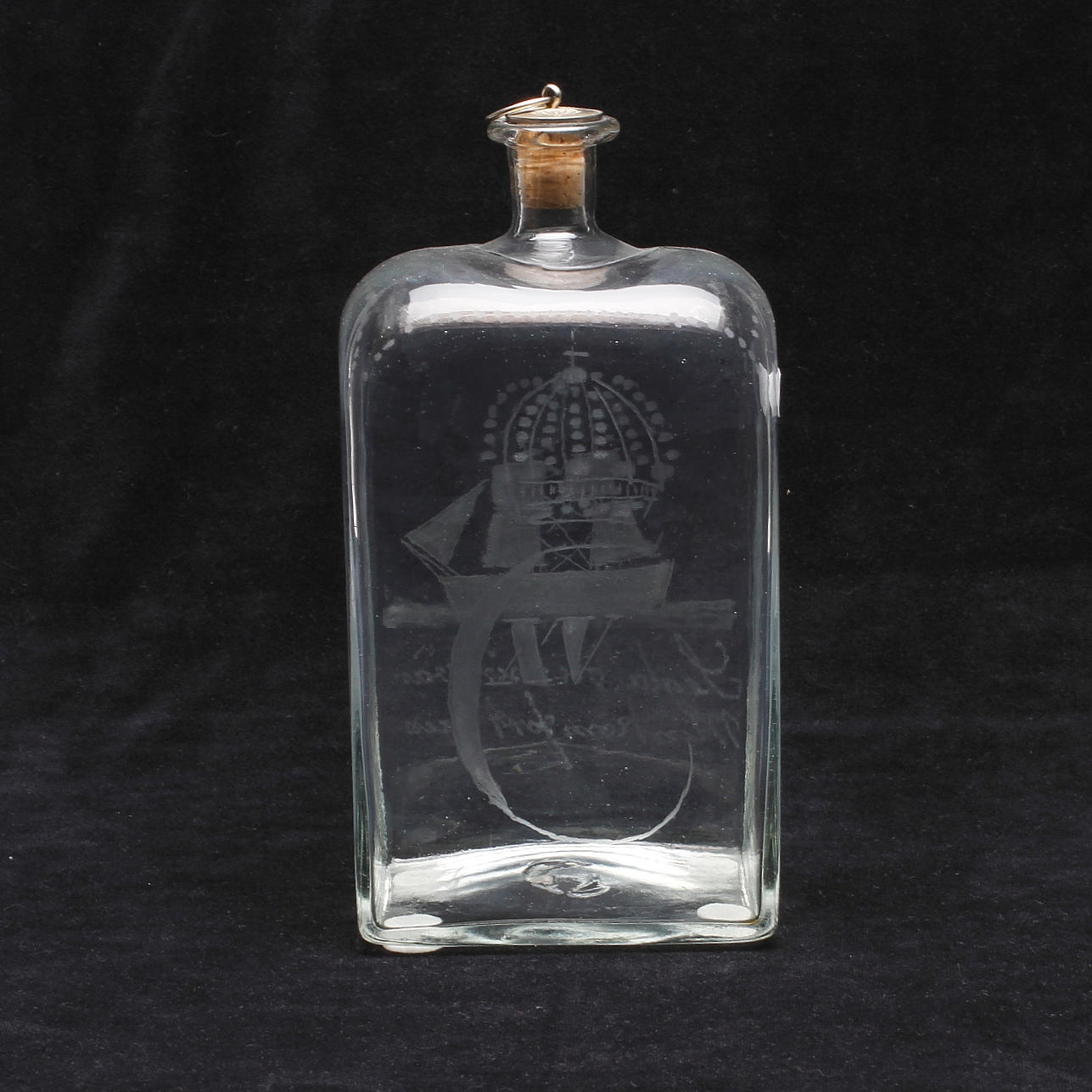 FLASKA, glas, kasad dekor, 1800-tal.