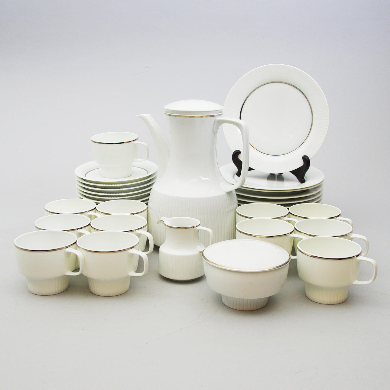 KAFFESERVIS, porslin med försilvrad kant, Rosenthal.