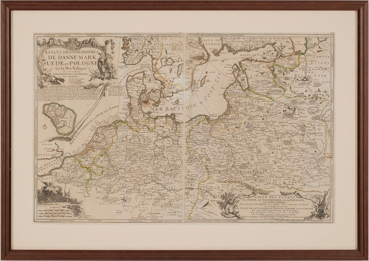 KARTA DANMARK, TYSKLAND AV DE FER, ca 1705.