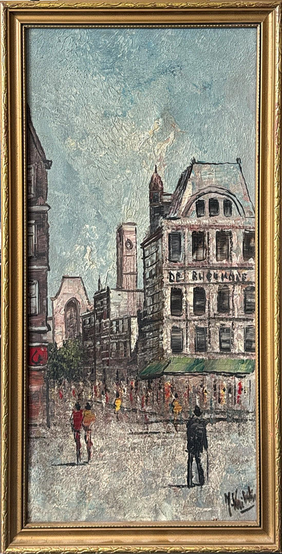 ÓLEO TEXTURIZADO CON MARCO DORADO SOBRE LIENZO.