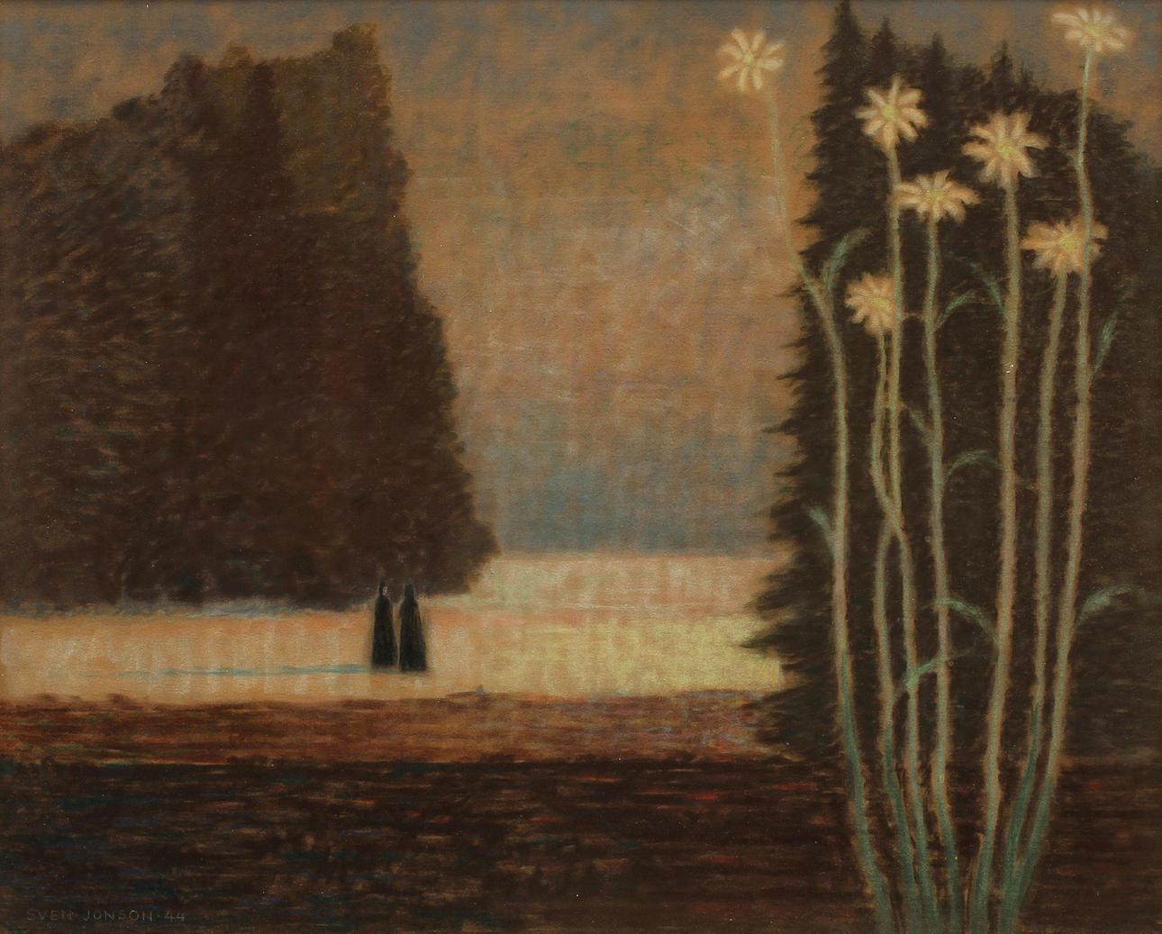 SVEN JONSON (1902-1981). Figurer i landskap. Pastell.