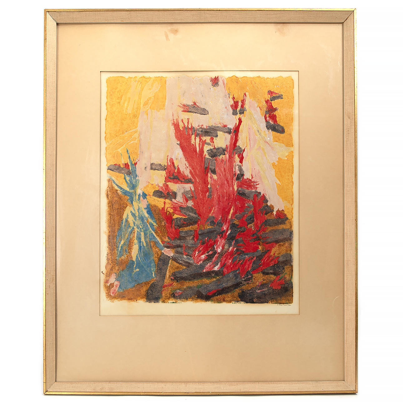 HERMAN TALVIK. Fire, mixed media on paper, signed.