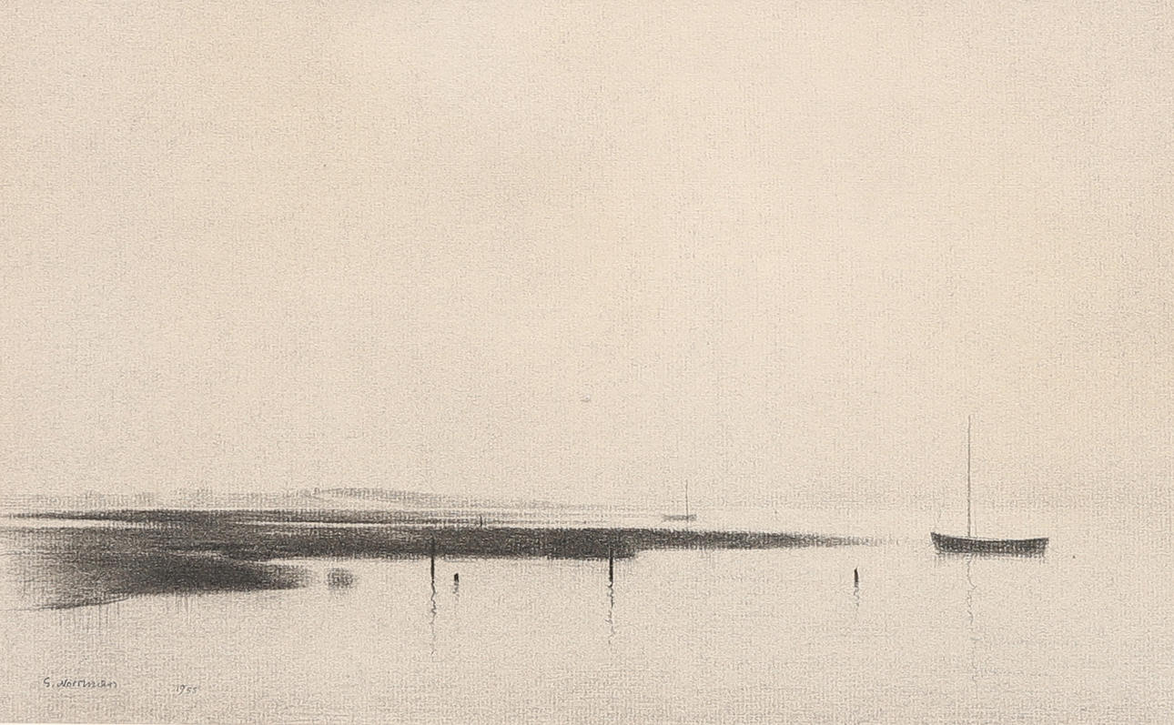 GUNNAR NORRMAN. “From Lomma strand”, charcoal drawing, signed and dated 1955.