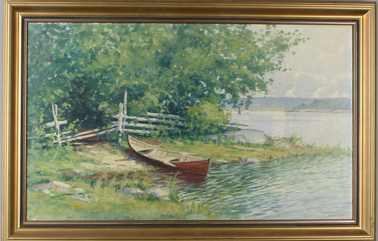 ARTHUR HEICKELL. Sommarmotiv med eka, olja på duk, signerad E. Johansson.