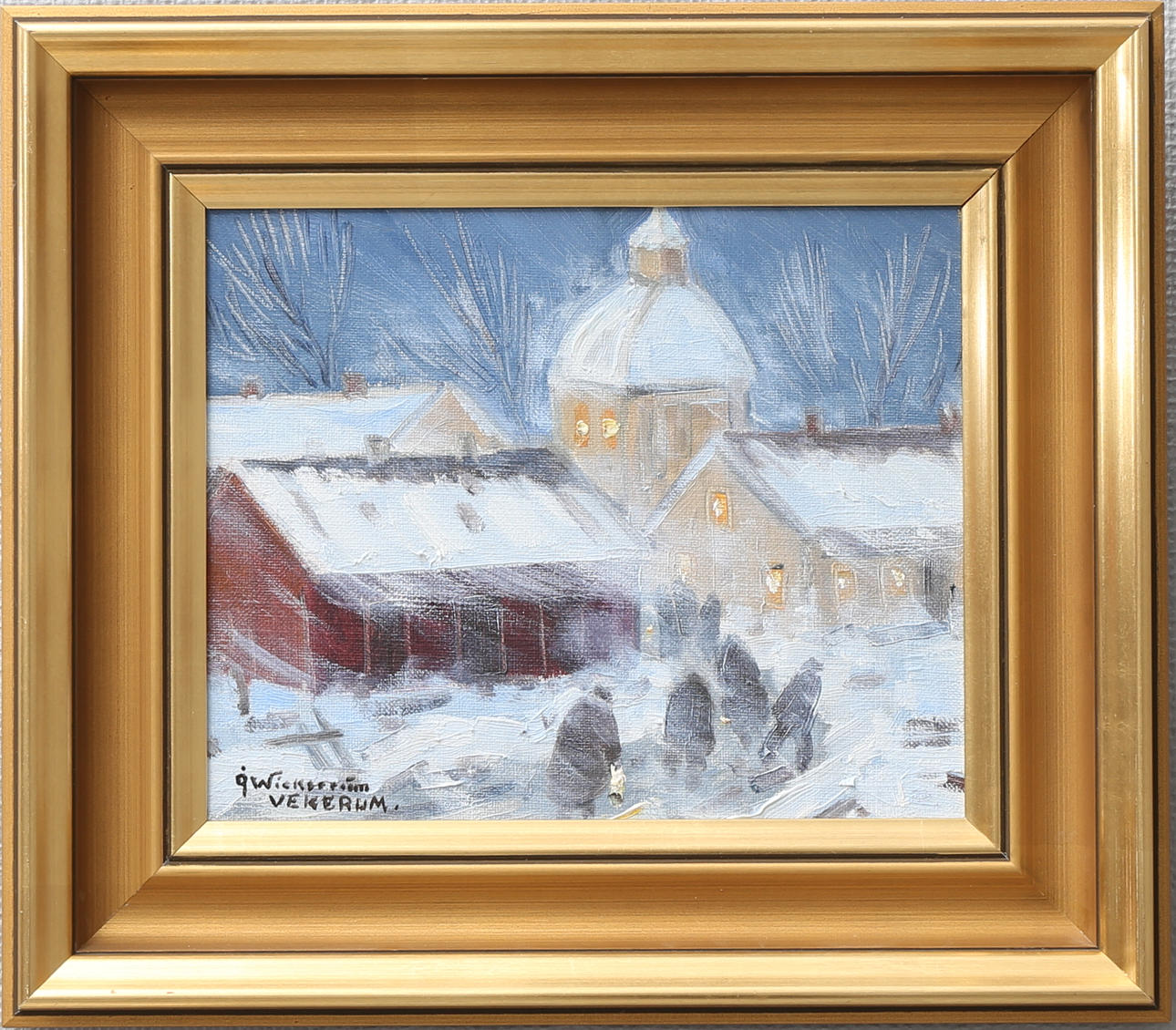 ÅKE WICKSTRÖM. "Julmorgon, händelse 1942". Olja på duk, signerad.
