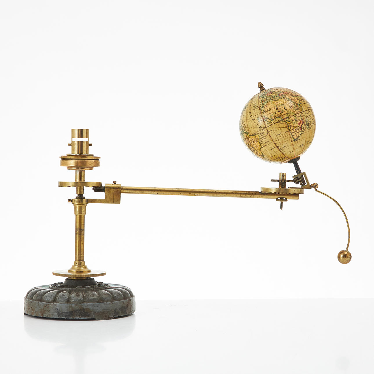 TELLURIUM, circa 1900, frame in pattern-cast metal, marked Yeates & Son, Dublin, globe marked C. Abel Klinger, Nuremberg.
