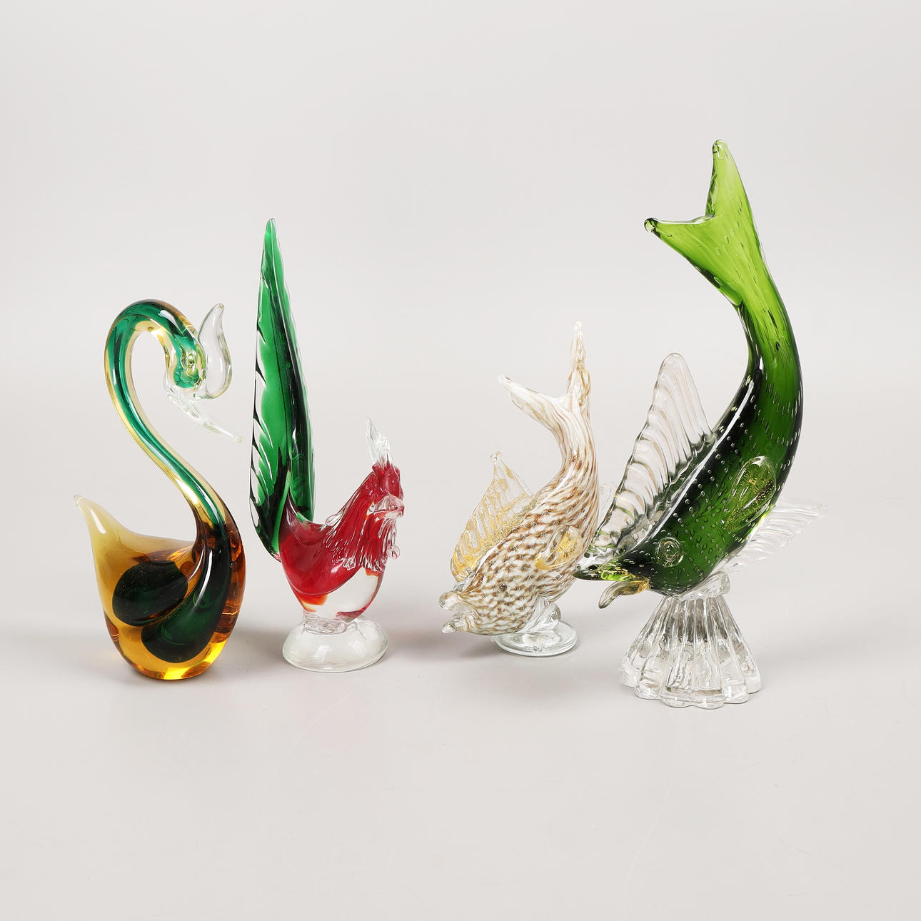 4 GLASS SCULPTURES, Murano, Italy.