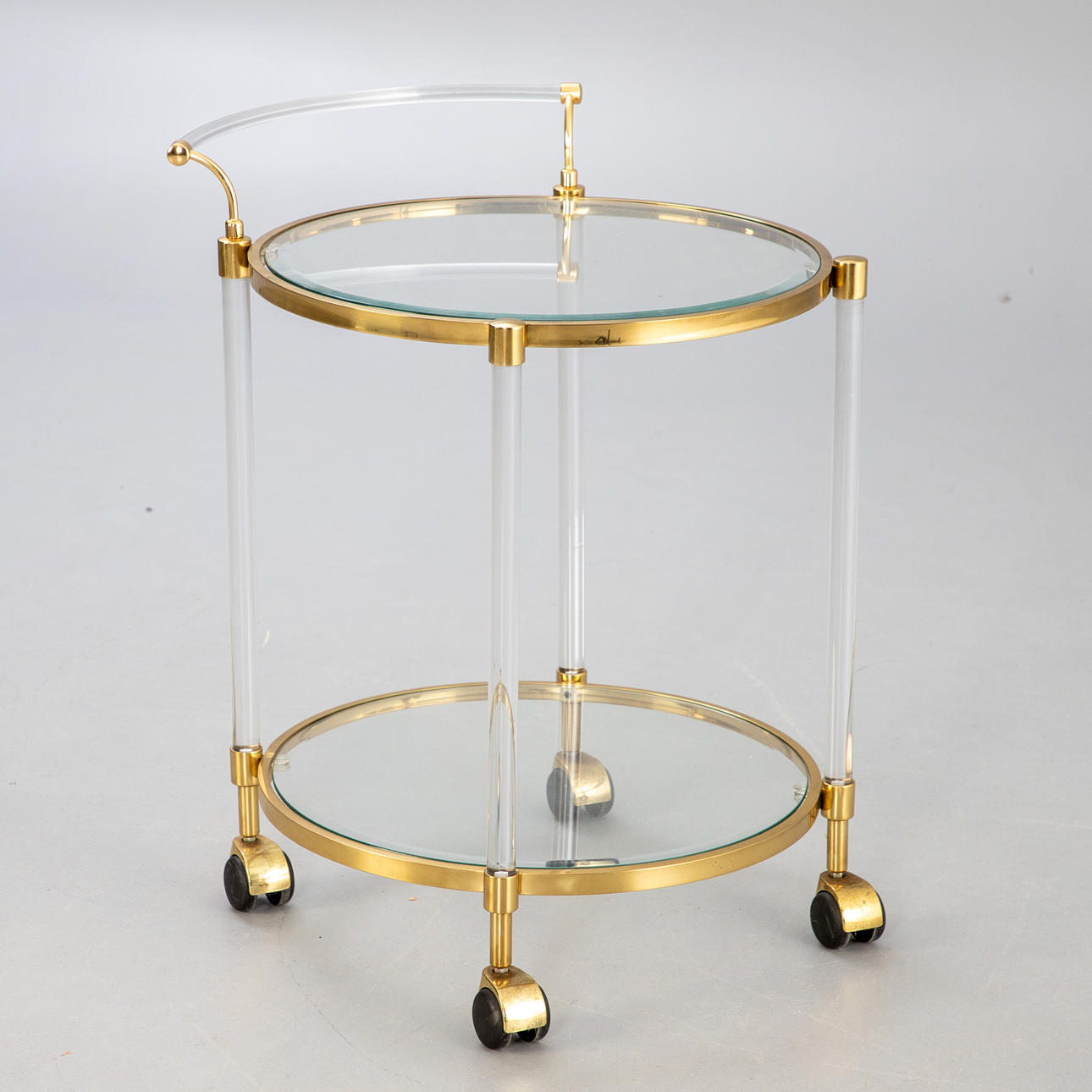 Serveringsvagn, mässing och glas, 1970-tal.