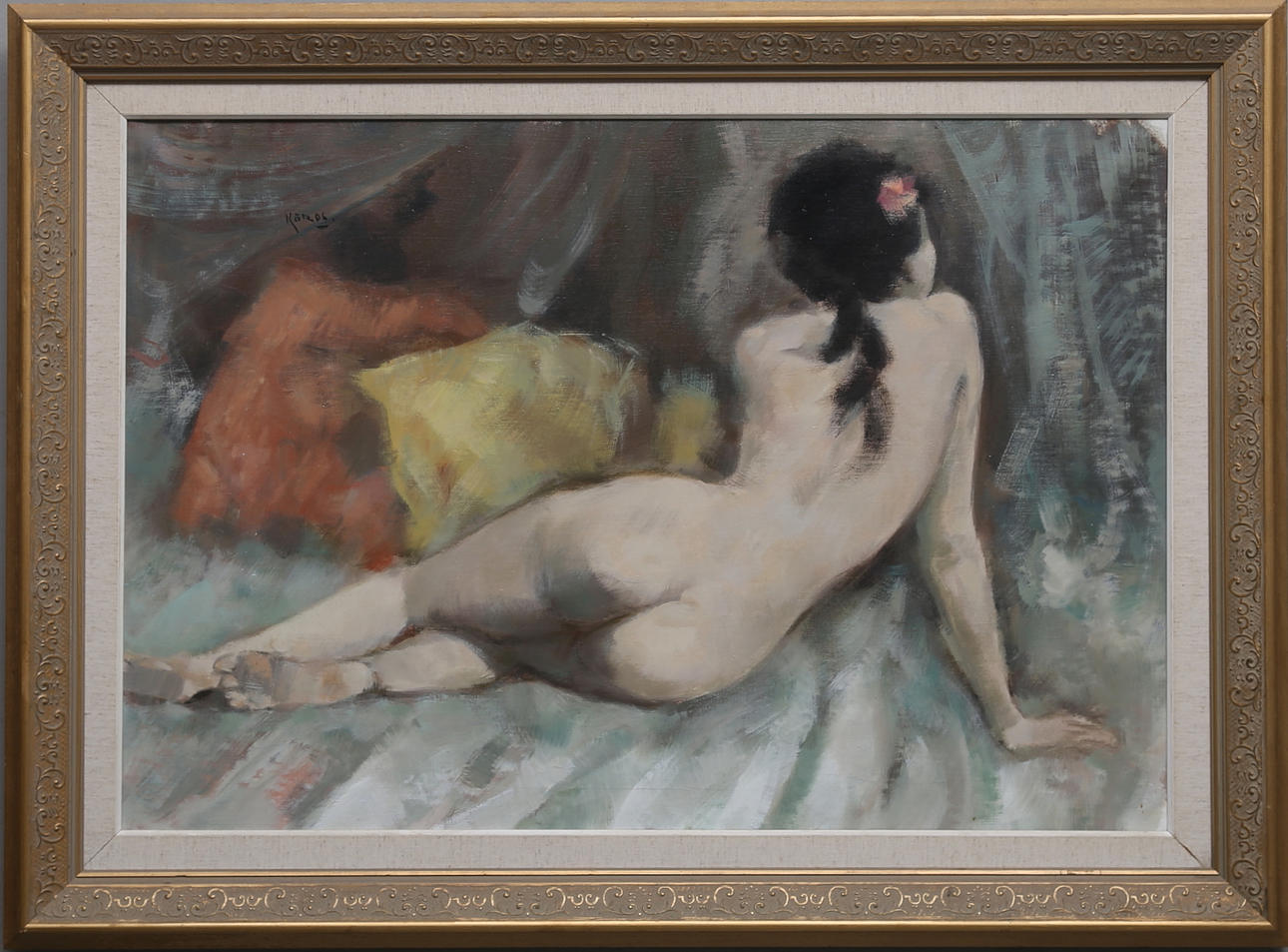 OIDENTIFIERAD KONSTNÄR. Kvinnostudie. Olja på duk. Signerad.