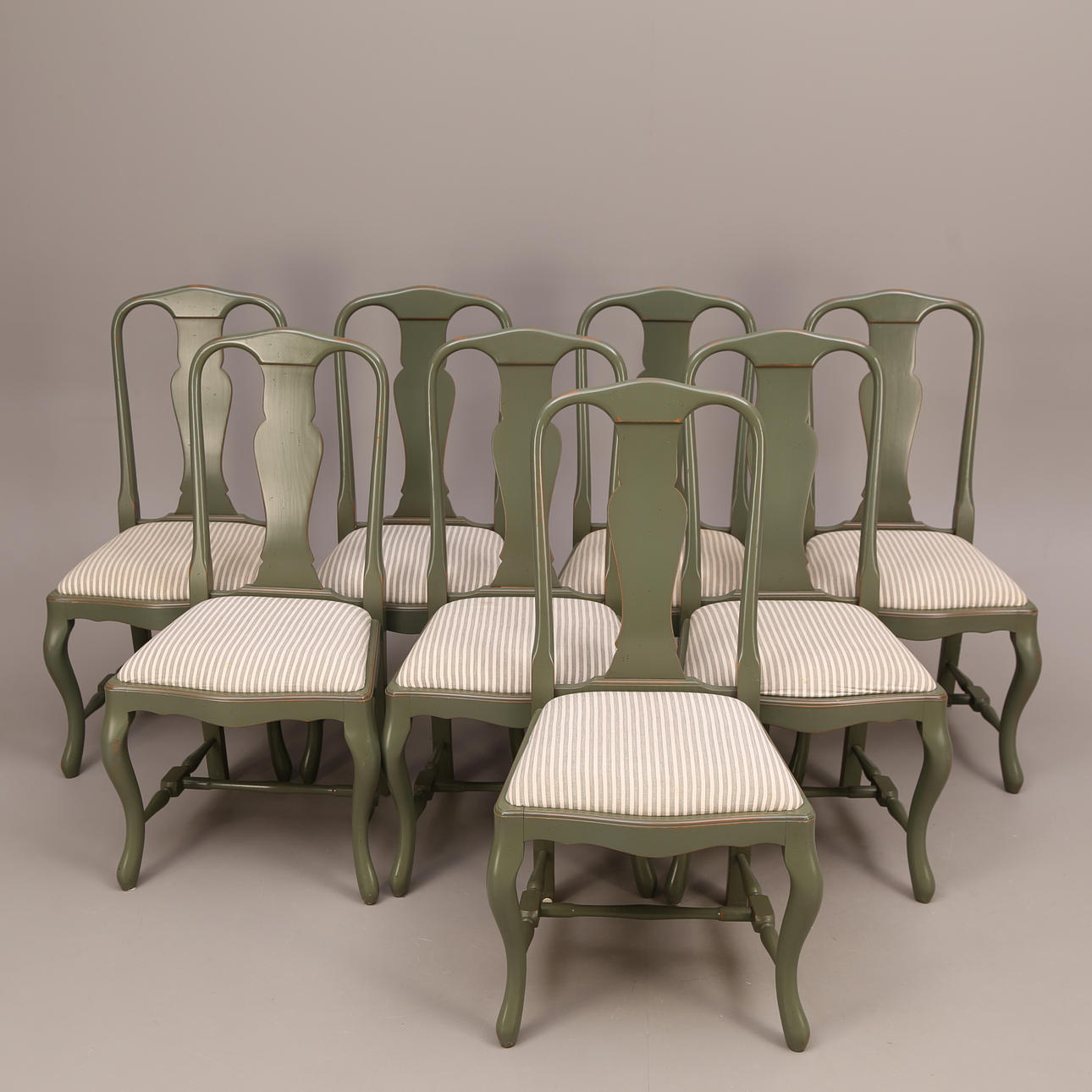 STOLAR, 8 st, gröna, rokokostil, Selva - Italien, 1990-tal.